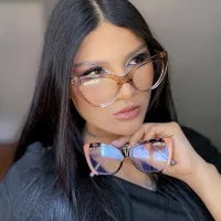 Cat-eye Transparent Brown Eyeglasses