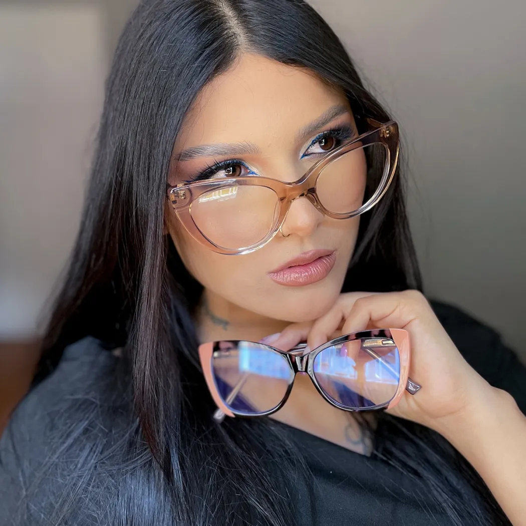 Cat-eye Transparent Brown Eyeglasses