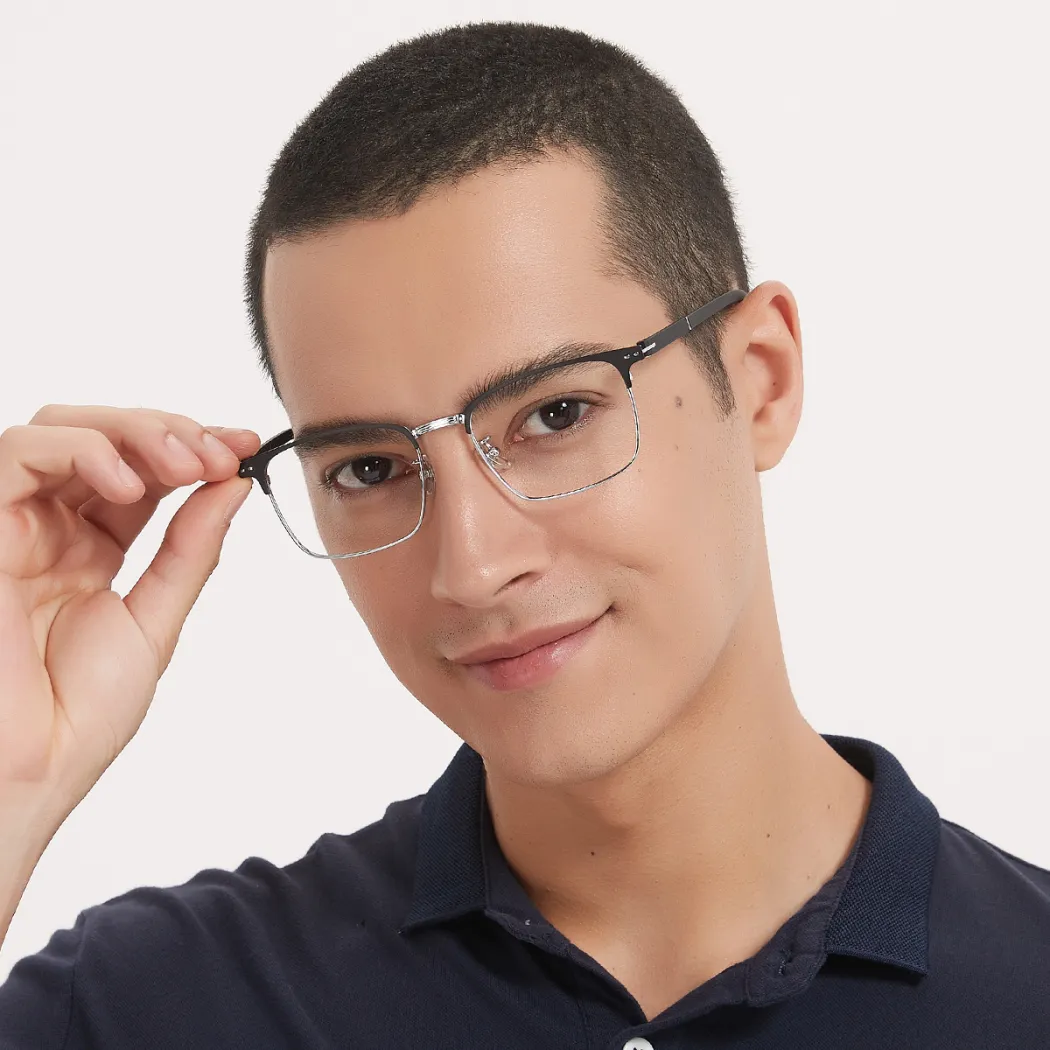 Rectangle Black Silver Eyeglasses