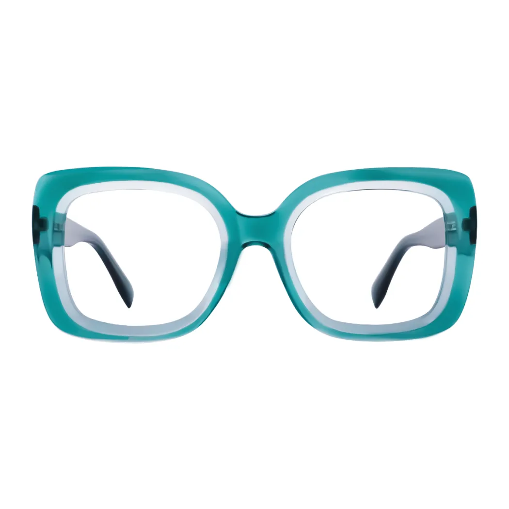 Square Transparent Green Eyeglasses