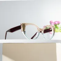 Cat-eye Transparent Amber/Transparent Blue Eyeglasses